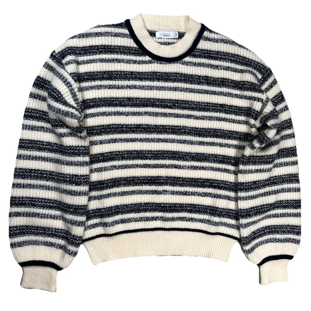 Talulah Boutique Black Cream Striped Chunky Knit Sweater Sz M Fisherman Cottage